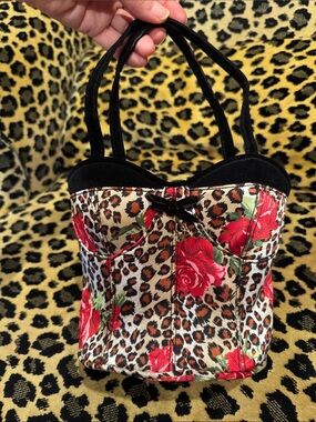 Red Rose Leopard Print Mini Corset Bag